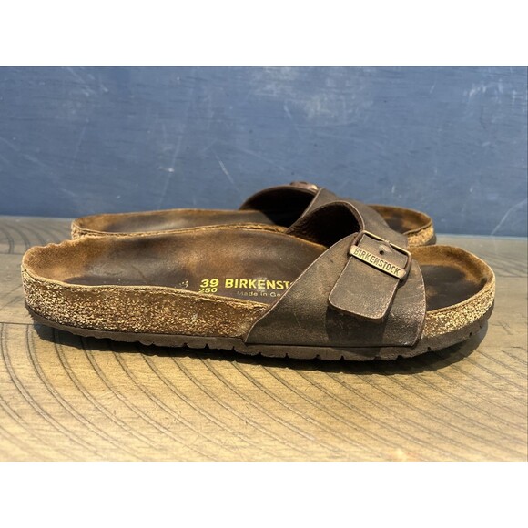 Birkenstock Madrid Womens Slide Sandal Size 8 US 39 Single Strap brown leather - Picture 4 of 10